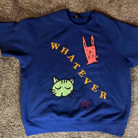 Forever 21 blue "Whatever" short sleeve oversize sweatshirt size medium - Picture 1 of 3